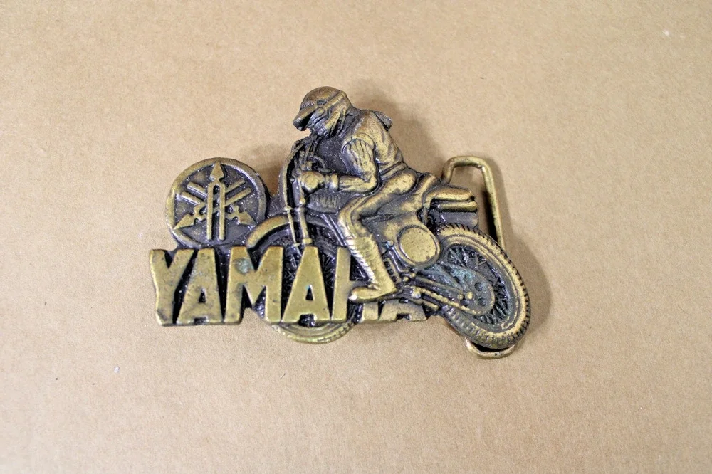 Vintage Brass Yamaha Motorcycle Dirt Bike Motocross 1980s Belt Buckle